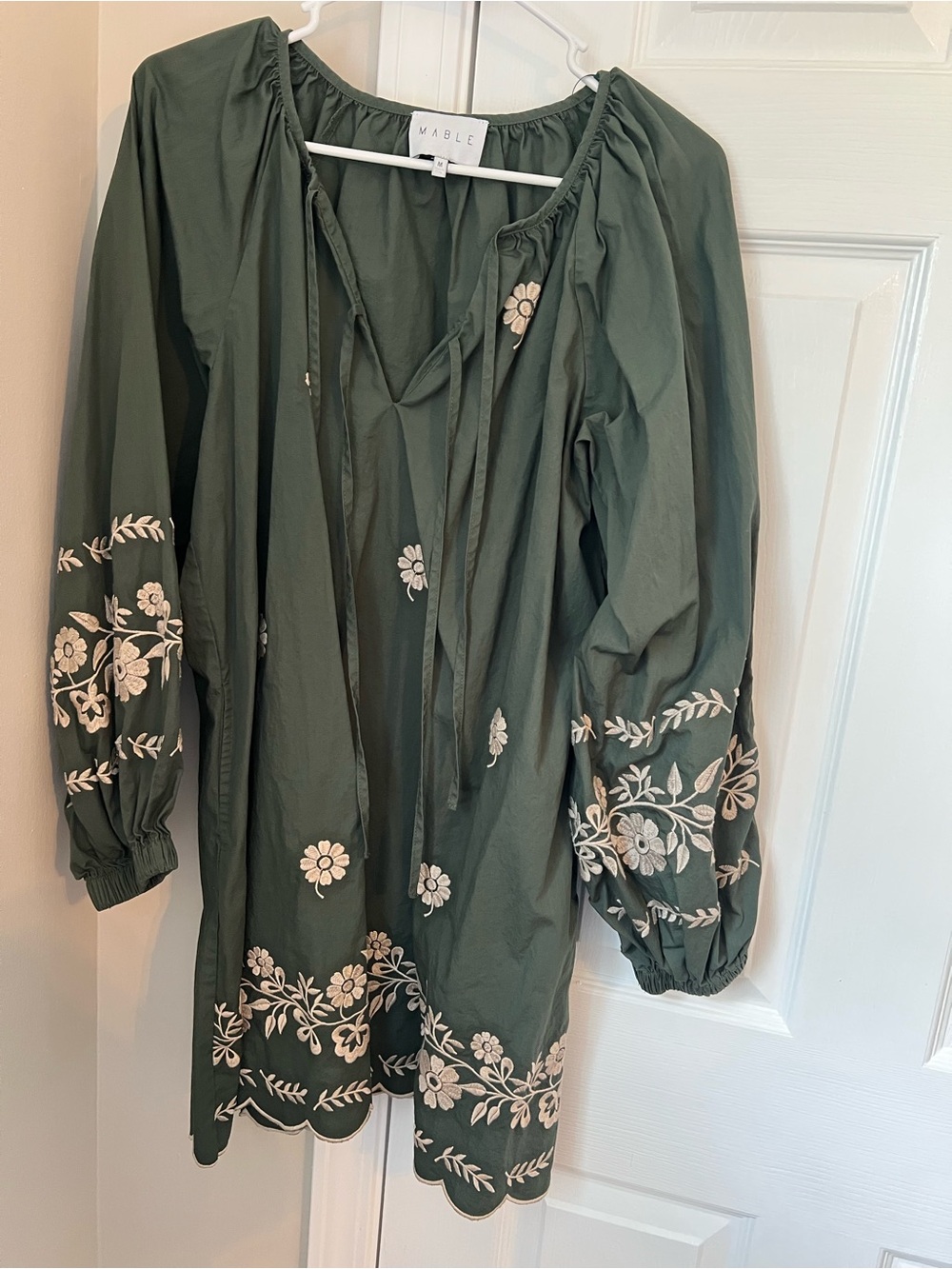 Mable Olive Green Embroidered Peasant Dress